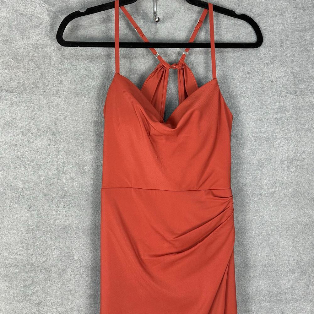 Azazie Dress Womens A4 Rust Maxi Sleeveless Gown Wedding Bridesmaid Slit Keyhole - Picture 2 of 14